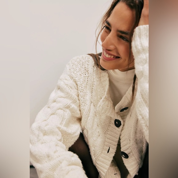 🎉LAST PIECE🎉FREE PEOPLE Bonfire Cardigan Sweater Cream - Picture 5 of 13